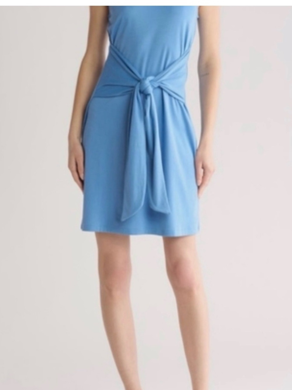 VINCE Pima Cotton Tie Front Mock Neck Sleeveless Dress |‎ Cornflower Blue | M
